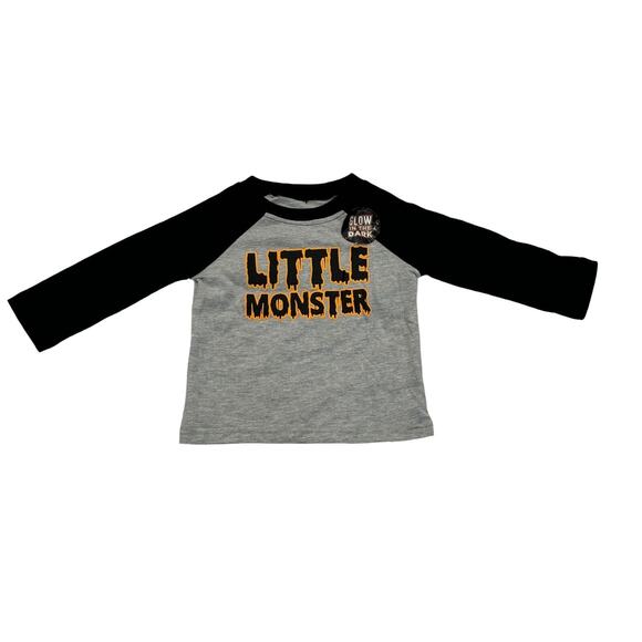 Baby Toddler Halloween Little Monster Shirt Glow in the Dark Black Gray 12M - Picture 2 of 7